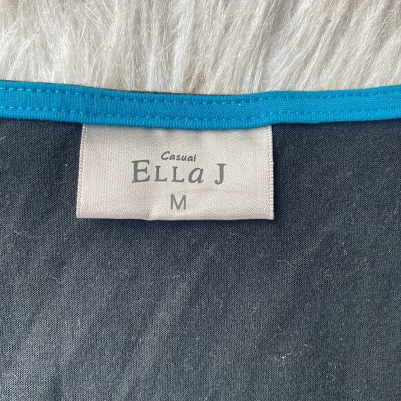 Ella J Dress Sz M Tank Top Tunic Black Blue Gold Rayon Casual Summer Fun Floral - Picture 3 of 7